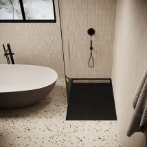Stano. - Piatto Doccia Ultrasottile 80 X 140 Cm Lucia In Solicast Finitura Ardesia Nero