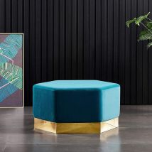 Amore Lux Xl Velvet Pouffe, Footstool, Living Room Furniture, Hexagon Shape, Modern Pouffe, Single, Mustard