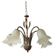 Lampadario Con 5xe14, Montatura Marrone E Vetro Nuvolato