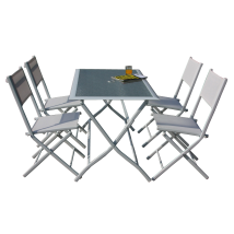 Tischset plus 4 Klappstühle ASTRO HFS-268 – weiß lackierter Stahl – 115x70x72h cm Tisch – 48x58x88h cm Stühle