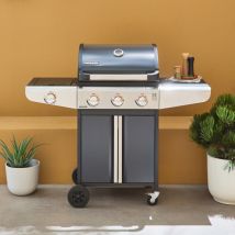 Alice's Garden – Barbecue Au Gaz 4 Brûleurs Inox Avec Thermomètre – Grilles En Fonte Émaillée – Allumage Électronique – Récupérateur De Graisses 