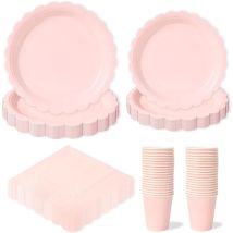 Vaisselle Jetable Rose - 96 Pièces - Carton - Pour 24 Invités - Anniversaire Fille