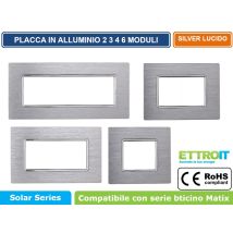 Placca In Alluminio 6 Posti Colore Silver Lucido Serie Solar Compatibile Matix