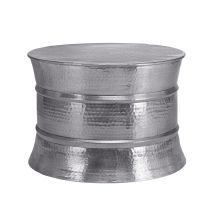 Womo-design - Mesa De Centro Hecha A Mano Estilo Oriental Redonda Ø 62x33 Cm Plateada De Aluminio - Mesita Para Salón Diseño Martillado Plano De Metal
