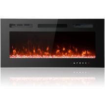 40-inch Stylish Ultra-thin Low-noise Electric Fireplace,12-colour Adjustable Breathing Flames, Recessed, Free-standing Or Wall-mounted, With Glass 