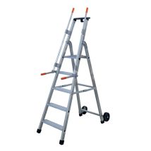 Rollleiter Mit 5 Stufen – Maximale Arbeitshöhe 3,12 M – Breite 0,50 M – 2 Klappbare Griffe - Qm-5