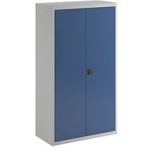 Armario de puertas batientes – 4 baldas – Gris luminoso RAL 7035 / Azul genciana RAL 5010 – Carga máx. por balda 80 kg