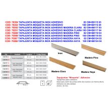Tapajuntas BRINOX 100 cm – Acero inoxidable – Madera clara – Instalación adhesiva – Perfil de unión para moquetas y suelos