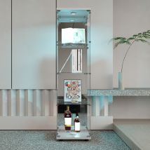 Pergar - Vetrina,vetrina Soggiorno,vetrina Espositiva,vetrina Vetro,vetrine Led,con Quattro Divisori In Vetro, Quattro Porte, Illuminato, 