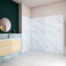 H.210 Cm Pannello Doccia Ad Angolo 40x90x90 Cm Realizzato In Alluminio Da 3 Mm Con Profili Finitura Bianco Alba Per Rivestimento Parete Bagno
