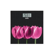 Bilancia Pesapersone Elettronica in Vetro Temperato Nero con Tulipani Rosa – Portata Massima 180 kg – Laica