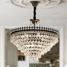 Luvodi - Dazzling Raindrop Crystal Chandelier Vintage Bronze Ceiling Hang Pendant Lights, 60cm