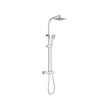 Coribi – quadratische Duschsäule mit Thermostat CONEMARA – Messing, Zinklegierung, Edelstahl, 16-20 L/min, 3 Funktionen – verchromt