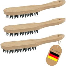 Lot De 3 Brosses Métalliques 3 Rangées 27 Cm Manche Bois