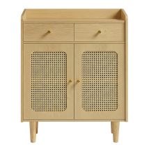 Buffet Cannage, Avec Portes Et Tiroirs En Rotin, Style Bohème, Pour Salle À Manger, Salon, Beige