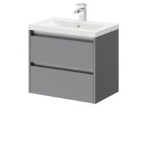 City - Gloss Grey 600mm Wall Mounted 2 Drawer Vanity Unit And Basin With 1 Tap Hole