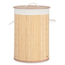 Panier à linge en bambou – 48 l – Matières : Bambou naturel, Tissu : 53 % polyester – Diamètre : 37 cm, Hauteur : 50 cm – KIPIT
