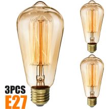 3er-pack Vintage-edison-glühbirnen, 40 W, E27-schraubfadenbirne, St64, Antik-stil, Retro, Warmweiß 3000 K, Ra90, Bernsteinglas