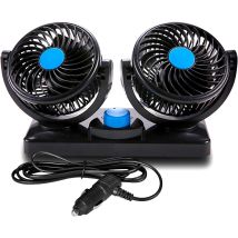 12v Car Fan With Dual Rotating Heads, Silent, 360 Degree Rotation, 2 Adjustable Speeds, Dual Car Fan With Cigarette Lighter Plug