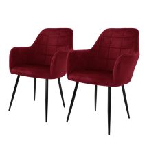 Lot De 2 Chaises De Salle À Manger Cuisine Salon Séjour Bordeaux Assise Siège Rembourrée En Velours Structure En Métal Fauteuil Rétro Avec Accoudoirs 