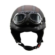 Casque De Moto D'Été Léger En Cuir Style Rétro Harley, Avec Lunettes De Protection, Demi-casque Tendance, Pour Véhicules Électriques, Noir Et Marron.