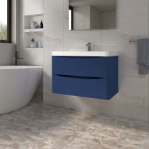 Manochoice - Vanity Unit With Basin Sink Bathroom Wall Hung Two Drawers Furniture 800mm Blue
