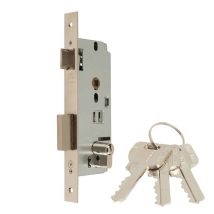 Einsteckschloss 1 Punkt 1601-150 – Zylinder: E-Serie – Abmessung zwischen den Achsen: 85 mm – Eintrag: 50 mm – Finish: Nickel
