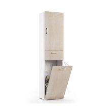 Terraneo - Mobile Multiuso Con Cestello Porta Biancheria Bianco Anta Rovere