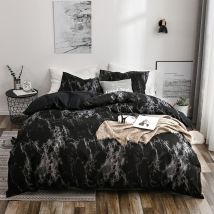Sinbinta - Bettwäsche Bettbezug Set Mit Marmor Muster, Weiche Bettdeckenbezug Mit Reißverschluss + Kissenbezug – Schwarz 135x200cm