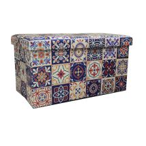 Pouf Imbottito Decorativo Contentore Azulejos 76 X 40 X 41 Cm