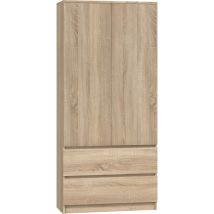 Hucoco - Turin Wardrobe Modern Style Living Room Bedroom Multifunctional Wardrobe 2 Doors + Drawers Dressing Room Tip-on System