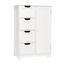 Bathroom Storage Cabinet With 4 Drawers & 1 Door, Modern & Functional Organiser With Adjustable Shelf, White, Mondeer