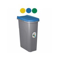 Cubo de basura reciclaje gris/azul 15L – Polipropileno – Tapa antilluvia – Anillo para bolsa – Sistema de enganche lateral