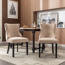 Lot De 2 Chaises De Salle À Manger En Velours Beige, Dossier Capitonné, Pieds Bois Massif