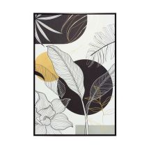 Cuadro enmarcado floral 92x62 cm en blanco y negro con detalles dorados – MDF – Listo para colgar