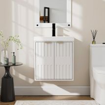 Uev Mobile Bagno A 2 Ante Con Lavabo In Resina, Mobiletto Bagno Sospeso Con Unico Design E Praticità, Set Mobili Con Motivo In Rilievo, 50 X 38 X 55 