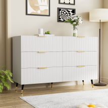 Buffet Élégant Au Design Moderne,commode Avec 6 Tiroirs,robuste Et Pratique,120l X 40l X 77hcm,blanc