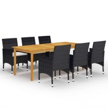 Juego De Comedor De Jardín Muebles De Exterior 7 Piezas Negro 020014022