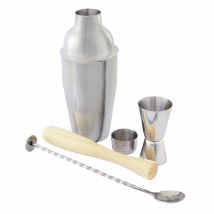 Cocktail-Set – Edelstahl-Shaker 550 ml – Barlöffel, Cocktail-Knospe, Stößel – Geschenk für Barkeeper