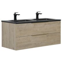 Set Mobili Da Bagno Badplaats Con Lavabo E Mobiletto Cairo 120 X 48 Cm Quercia Castagna - Mobiletto Con Soft-close E Lavabo, Preassemblato