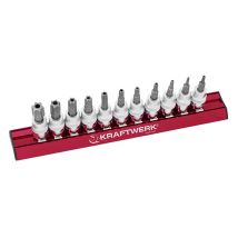 Kraftwerk 11-tlg. Loch-TX-Bit-Steckschlüssel-Satz 3/8" – T10, T15, T20, T25, T27, T30, T40, T45, T50, T55, T60 – Rot