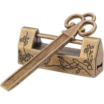 Macaron - Chinese Vintage Padlock, Mini Traditional Chinese Flower Key With Padlock, Chinese Style For Vintage Furniture, Vintage Padlock (bronze)