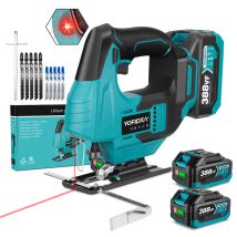 Onevan – Scie Sauteuse Sans Fil 18v – Moteur Sans Balais – Profondeur De Coupe 19mm – Avec 2 Batteries 3.0ah Et Laser Intégré