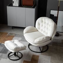 Beige Swivel Chair With Foot Stool Leisure Sofa Chair And Footstool Lounger Sofa Lazy Chair
