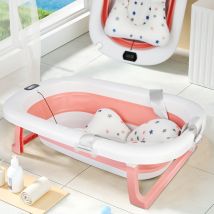 Faltbare Baby-badewanne Mit Wasserthermometer, Kissen, Rutschfester Matte Und Abflusslöchern, Kinderbadewanne Für Neugeborene Bis Kleinkinder Geeignet