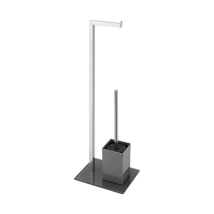 Escobillero de pie Gris – Acero cromado, PVC, vidrio templado – 22 x 18 x 70,5 cm