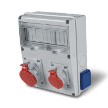 Cuadro De Distribución 11 Módulos Din 2 Tomas Cetac 3p+n+t 32 A + 2 Tomas Tipo F Ip44 Enerbox Scame Cdstr-6-633h2021140-g Gris