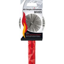 Kit deshollinador de acero 120 mm – Longitud total de varillas 5,6 m – Cepillo circular triple espiral – Varillas de repuesto incluidas