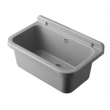 Fregadero De Pared Para Exterior, 55x34 Cm, Con Rebosadero – Gris – Jardín Y Garaje – Kit De Montaje Y Vaciado – Negrari