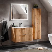 Vente-unique - Waschtisch Und Hängesäule 80cm Adriel Mit 2 Schubladen, Eichenoptik